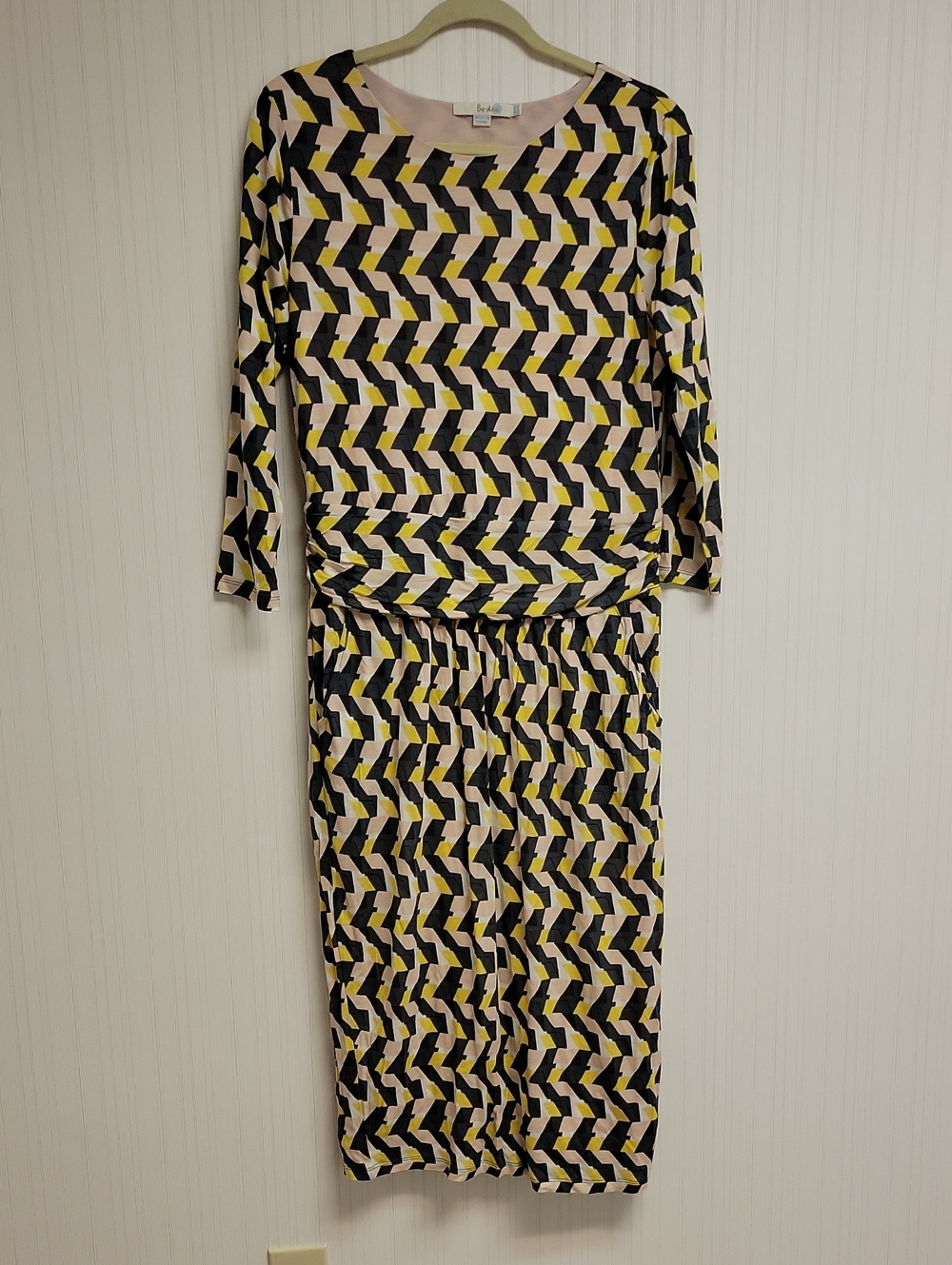 Boden Geometric-Print Jersey Knit Dress 12 Long Office Business Church Tall